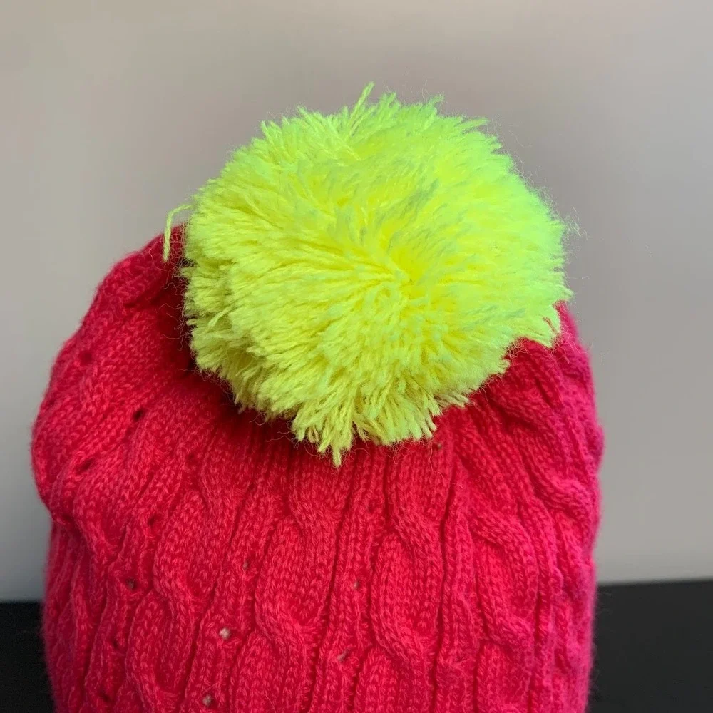 Nike Youth Swoosh Knit Pom‎ Beanie Hat & Gloves Set Neon Pink/Green Girls
